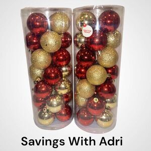 Holiday Style Ornaments 28 Count Shatterproof Red,Gold (Lot of 2)